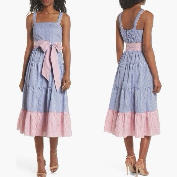 Rare Editions Red White Blue Striped Dress Sundress Girls Size 8 - Picture 1 of 7
